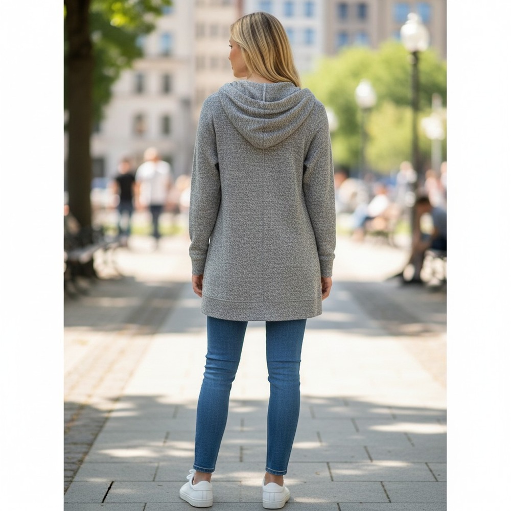 Barefoot Dreams Cardigan Women Large Gray Excellent CozyChic Lite Hooded Soft